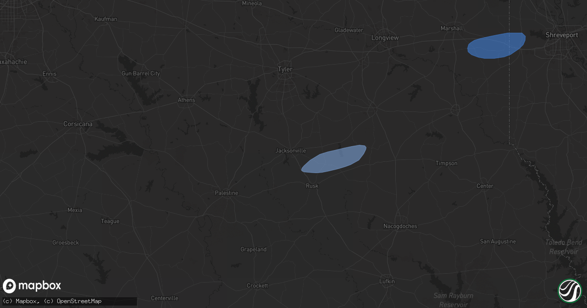 Hail map in Jacksonville, TX on April 29, 2024