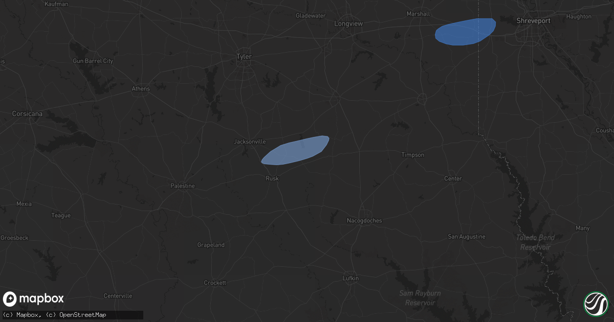 Hail map in Reklaw, TX on April 29, 2024