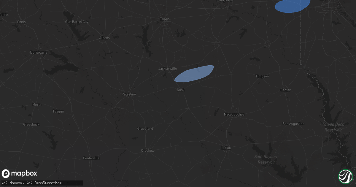 Hail map in Rusk, TX on April 29, 2024