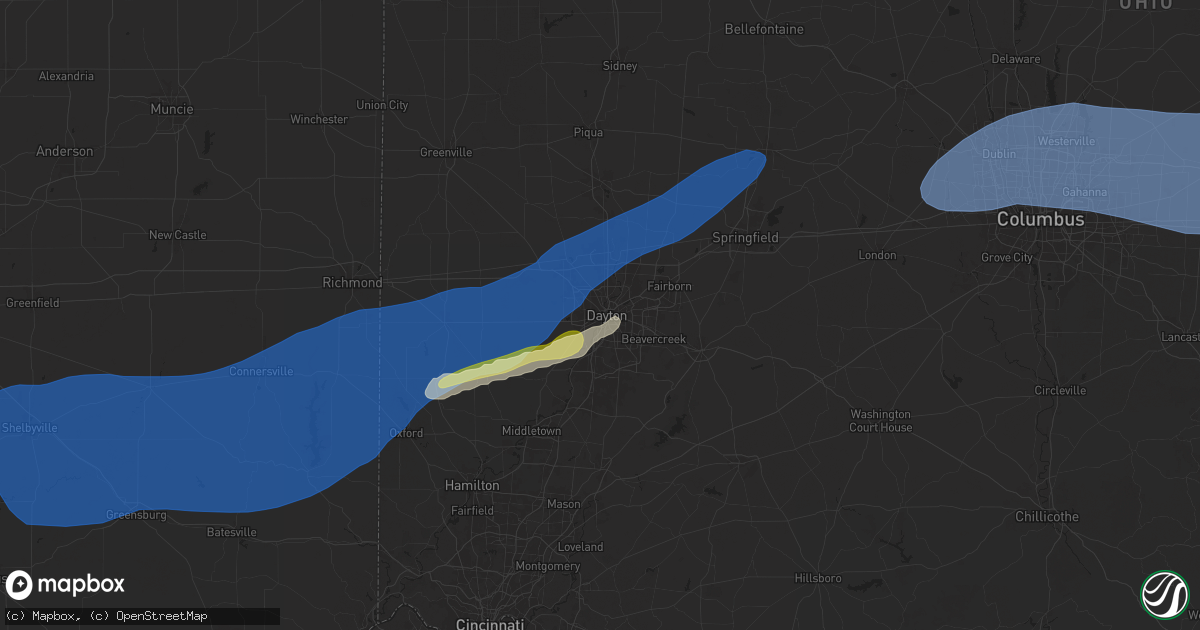 Hail map in Dayton, OH on April 29, 2025