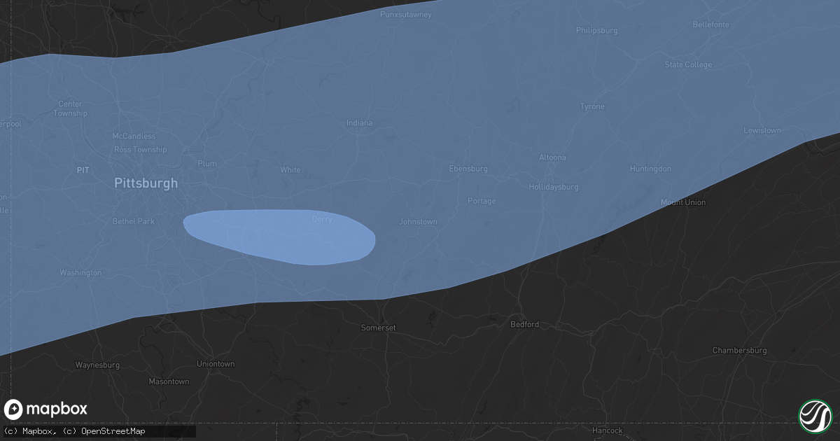 Hail map in Johnstown, PA on April 29, 2025