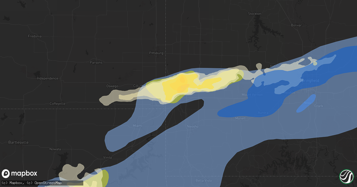 Hail map in Joplin, MO on April 29, 2025