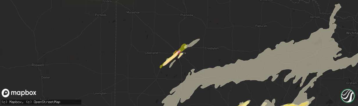 Hail map in Lubbock, TX on April 29, 2025