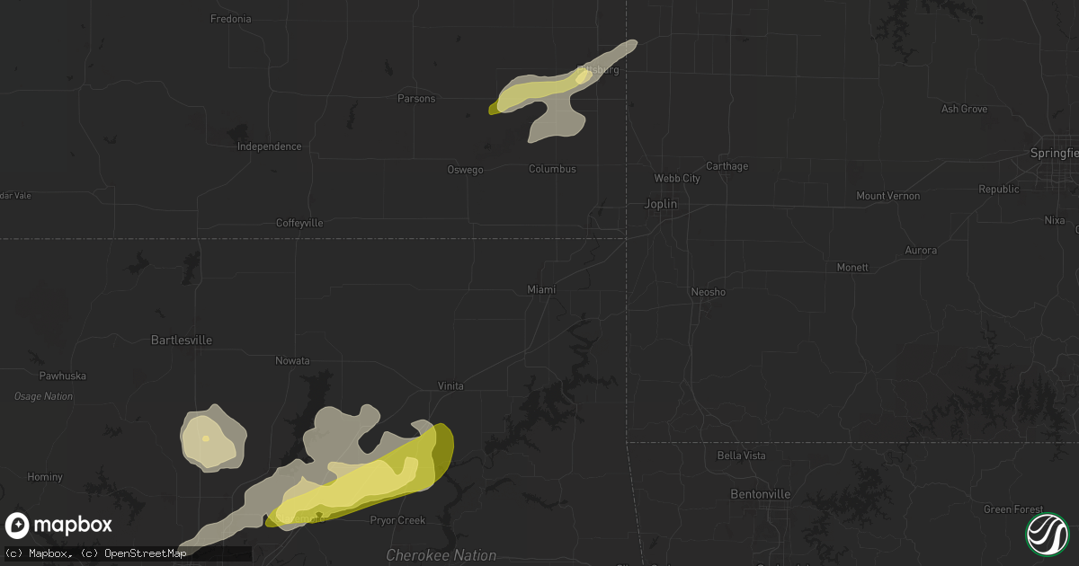 Hail map in Miami, OK on April 29, 2025