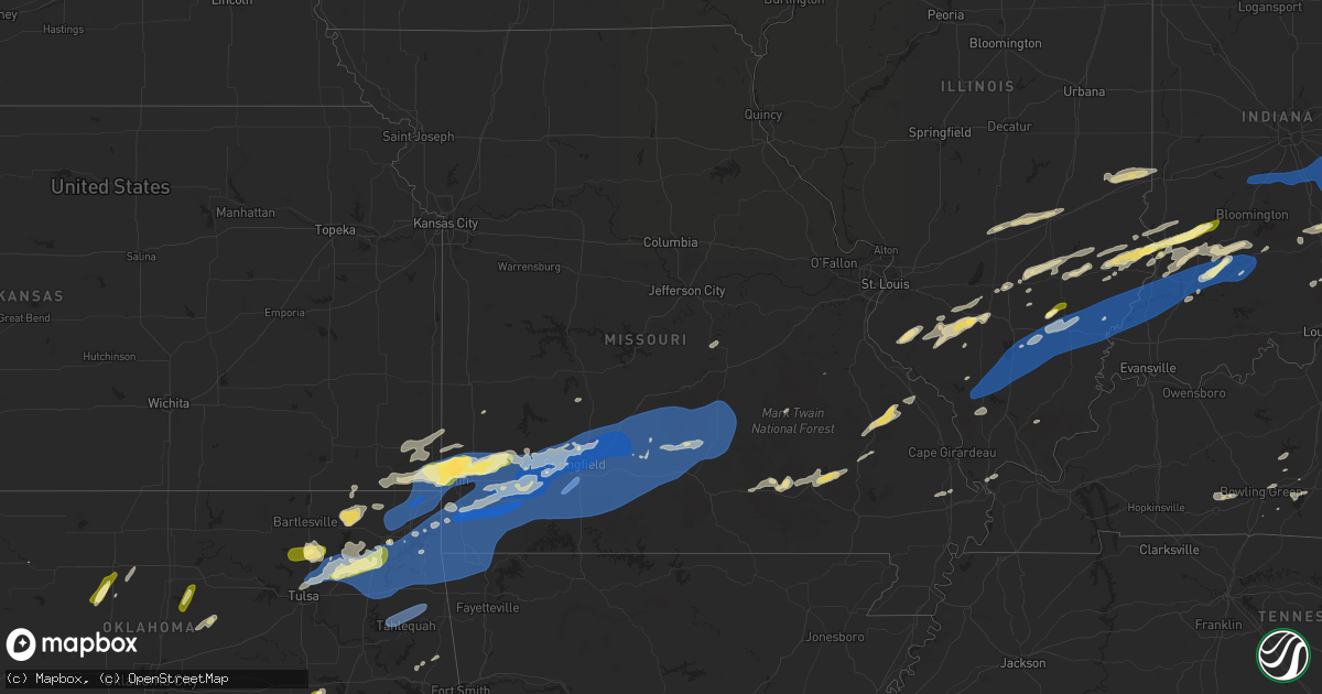 Hail map in Missouri on April 29, 2025