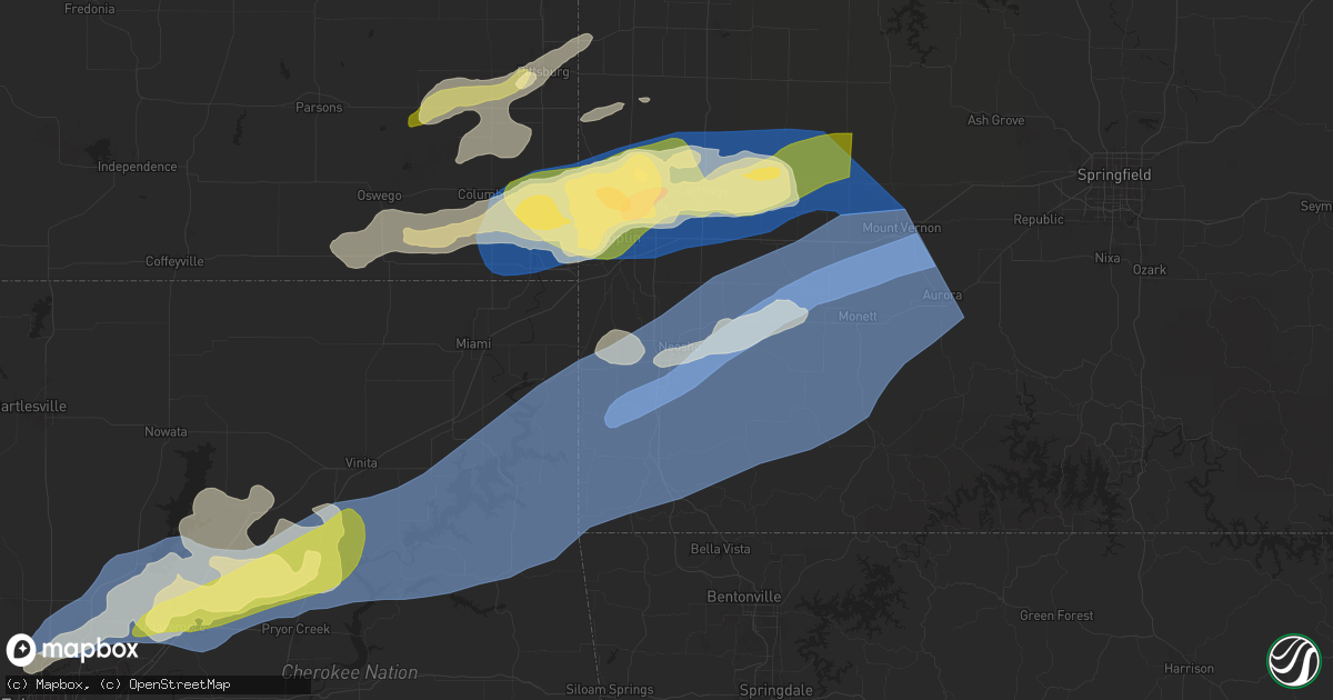 Hail map in Neosho, MO on April 29, 2025