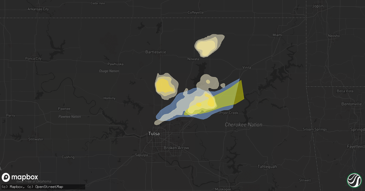 Hail map in Oologah, OK on April 29, 2025