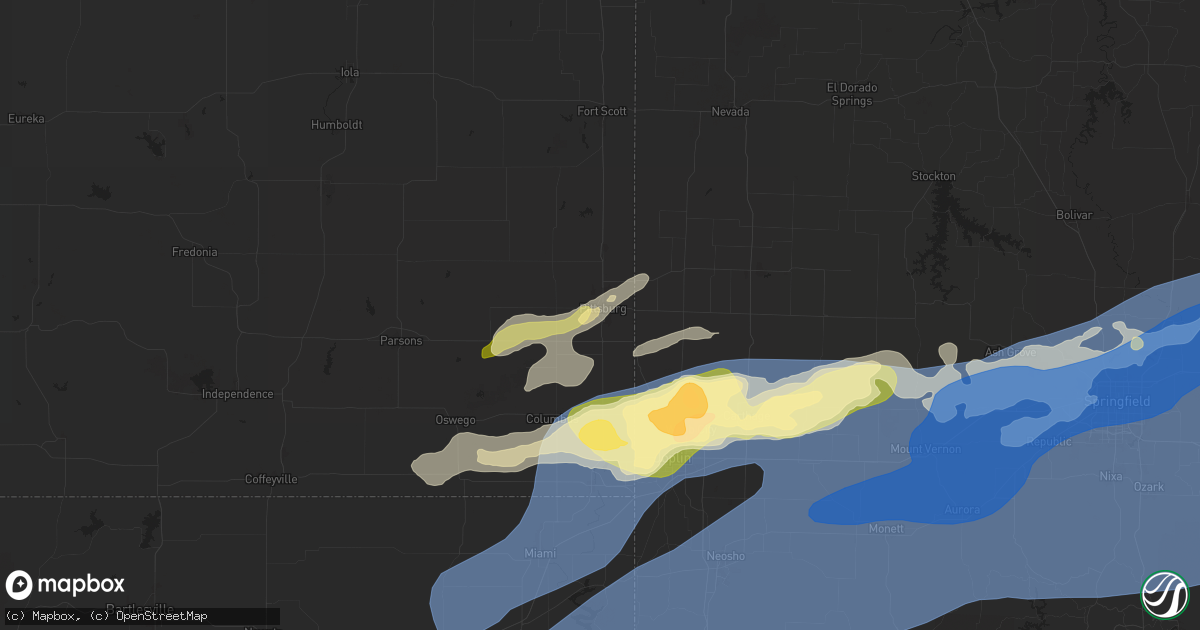 Hail map in Pittsburg, KS on April 29, 2025