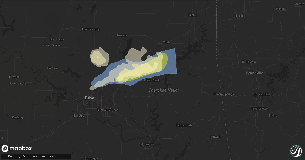 Hail map in Pryor, OK on April 29, 2025