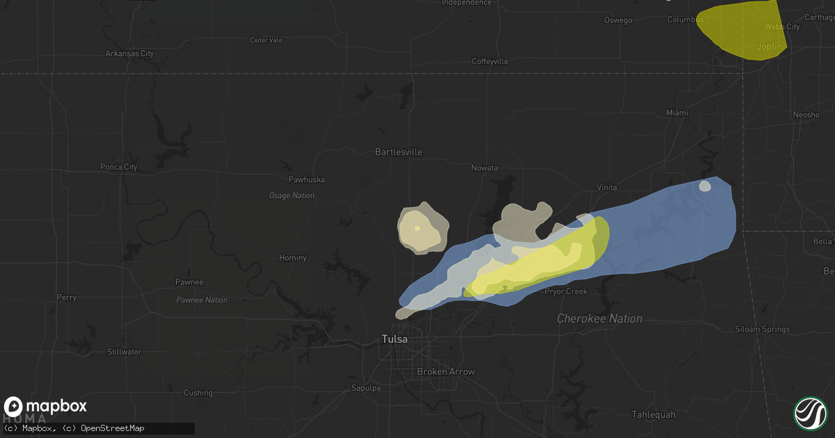 Hail map in Ramona, OK on April 29, 2025