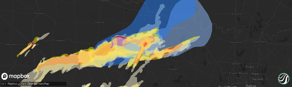 Hail map in Seymour, TX on April 29, 2025