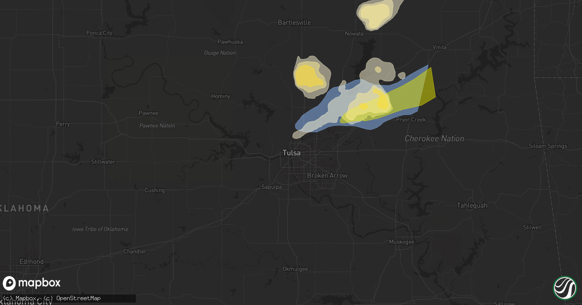 Hail map in Tulsa, OK on April 29, 2025