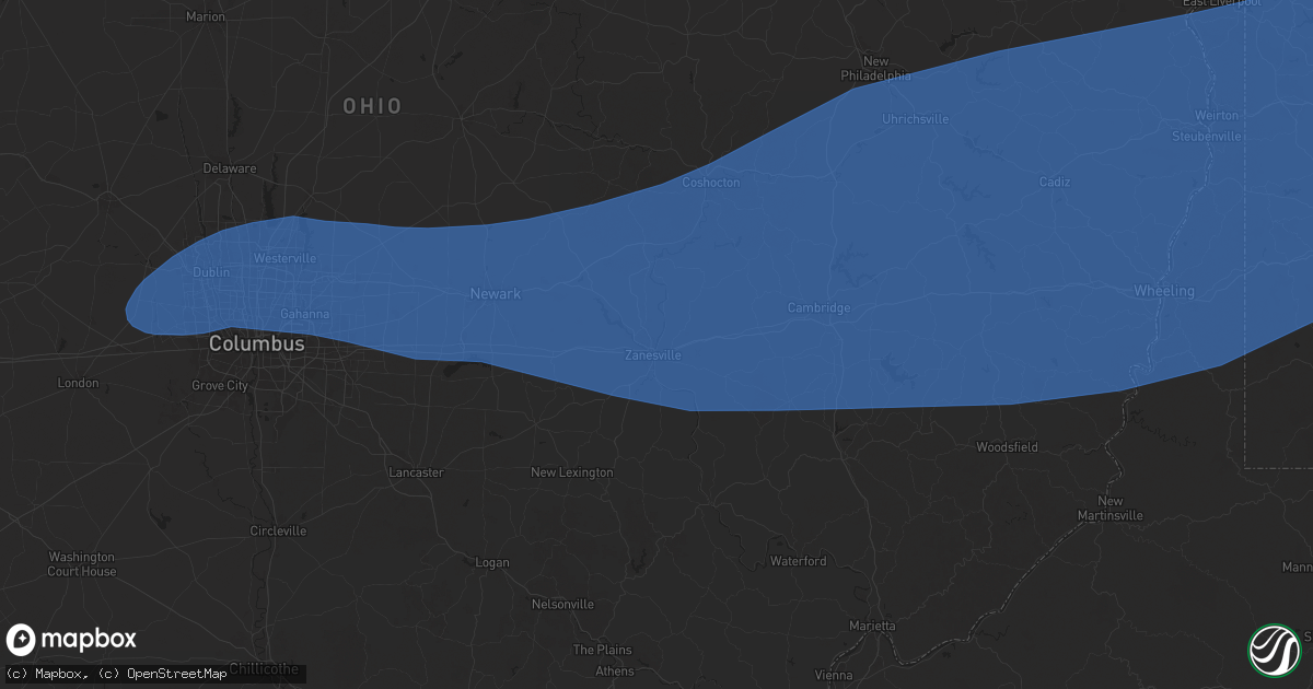 Hail map in Zanesville, OH on April 29, 2025