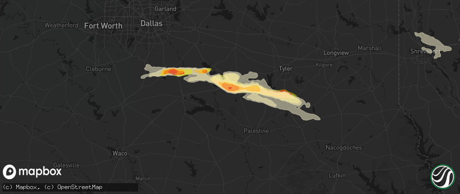 Hail map in Athens, TX on April 29, 2026