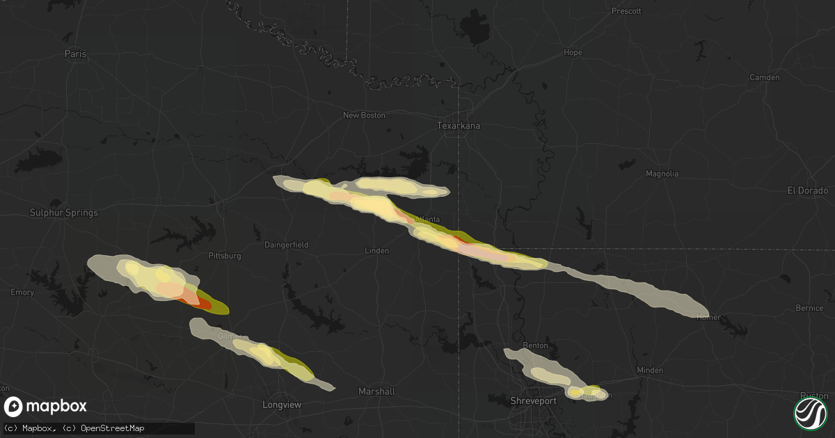 Hail map in Atlanta, TX on April 29, 2026