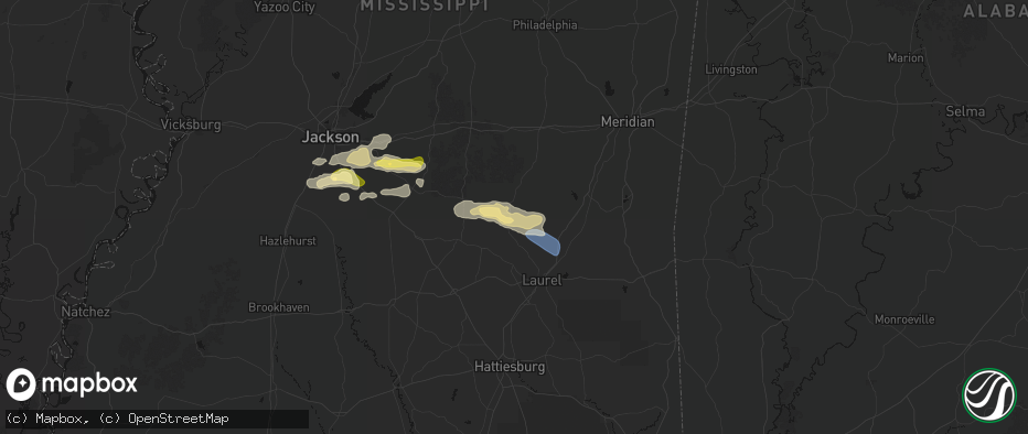 Hail map in Bay Springs, MS on April 29, 2026