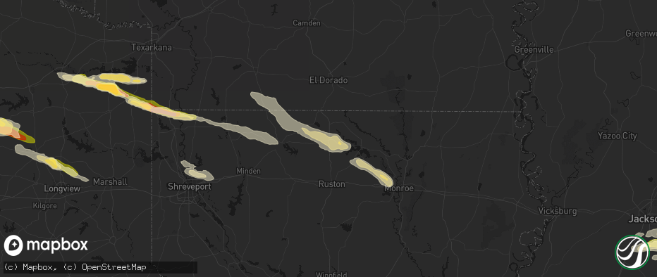 Hail map in Bernice, LA on April 29, 2026
