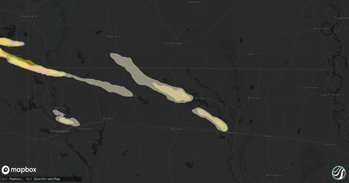 Hail map in Bernice, LA on April 29, 2026