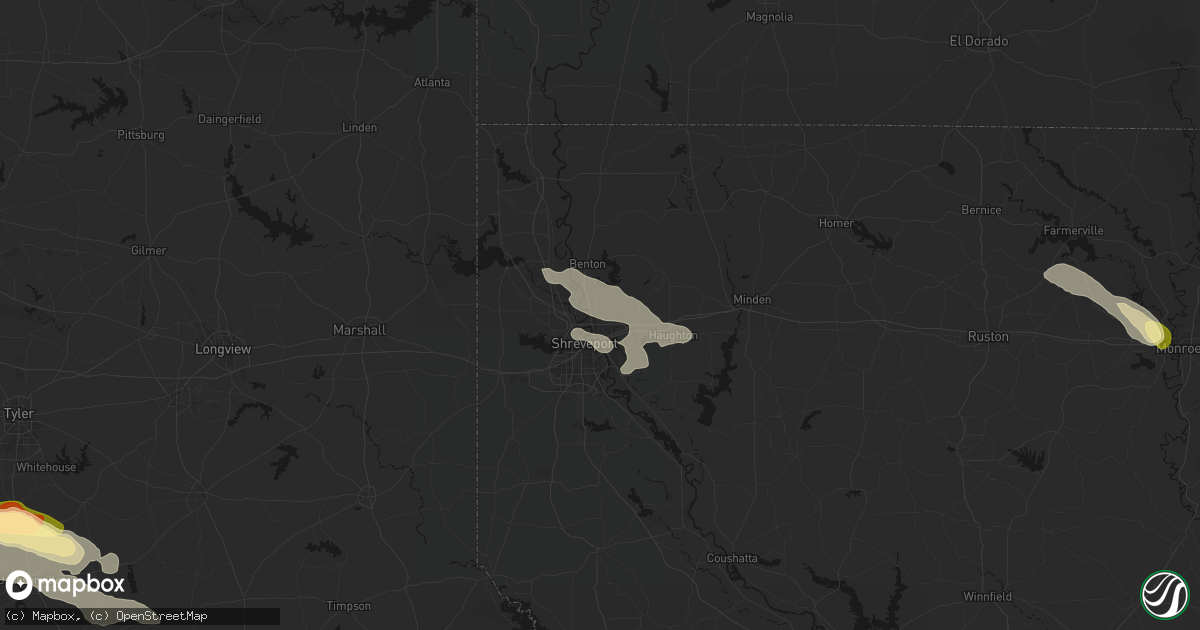 Hail map in Bossier City, LA on April 29, 2026