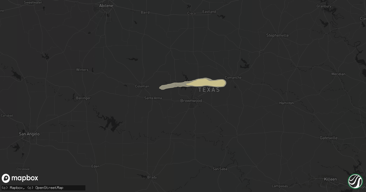 Hail map in Brownwood, TX on April 29, 2026