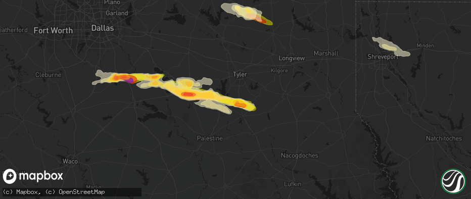 Hail map in Bullard, TX on April 29, 2026