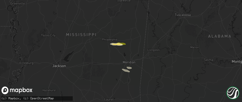 Hail map in Collinsville, MS on April 29, 2026