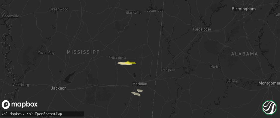 Hail map in De Kalb, MS on April 29, 2026