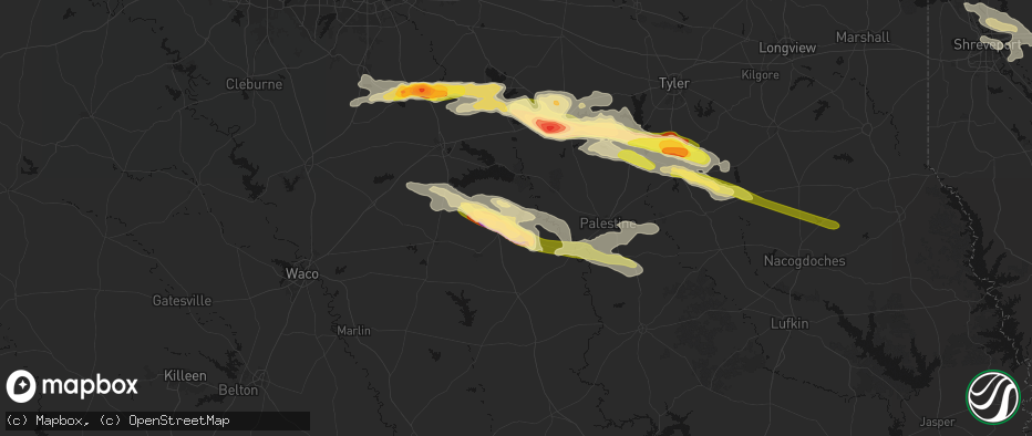 Hail map in Fairfield, TX on April 29, 2026