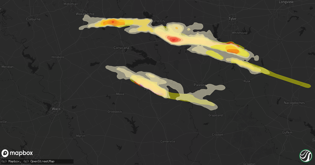 Hail map in Fairfield, TX on April 29, 2026