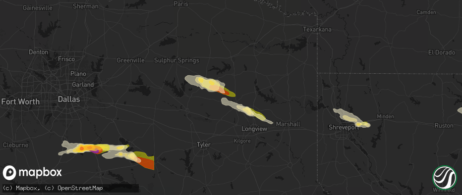 Hail map in Gilmer, TX on April 29, 2026