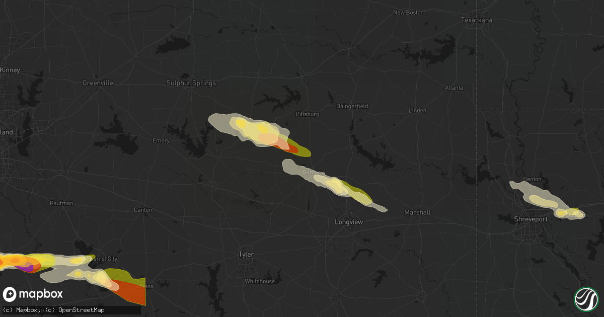 Hail map in Gilmer, TX on April 29, 2026