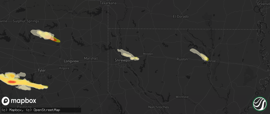 Hail map in Haughton, LA on April 29, 2026