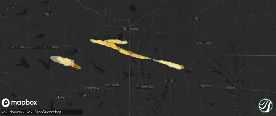 Hail map in Ida, LA on April 29, 2026