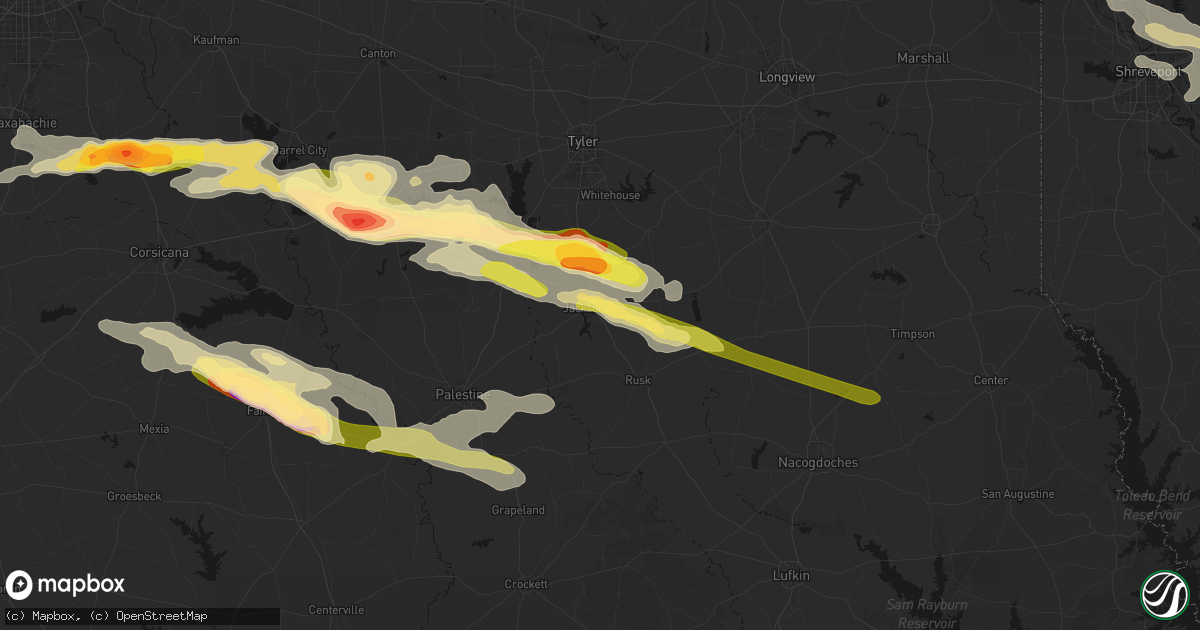 Hail map in Jacksonville, TX on April 29, 2026