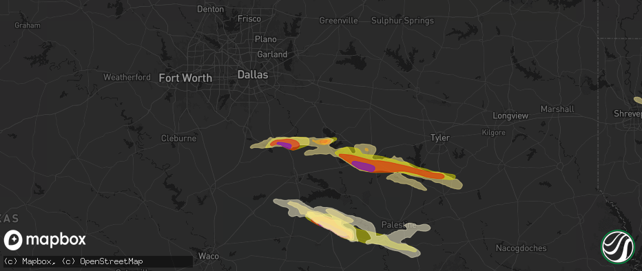 Hail map in Kemp, TX on April 29, 2026