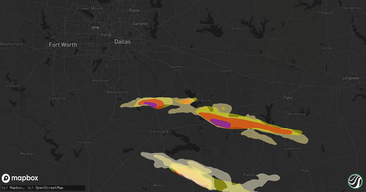 Hail map in Kemp, TX on April 29, 2026