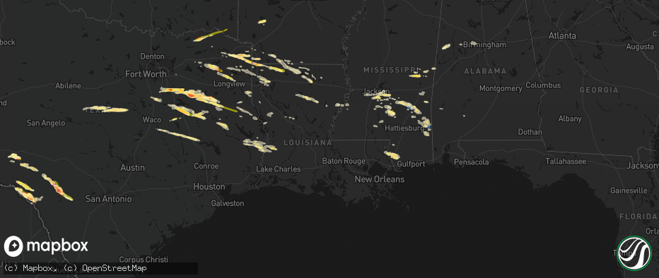 Hail map in Louisiana on April 29, 2026