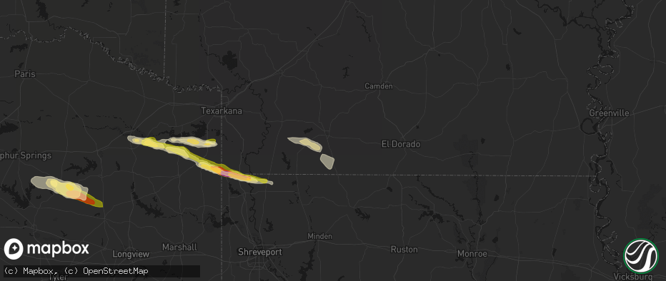 Hail map in Magnolia, AR on April 29, 2026