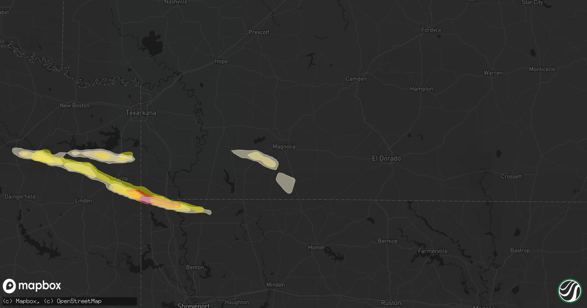 Hail map in Magnolia, AR on April 29, 2026
