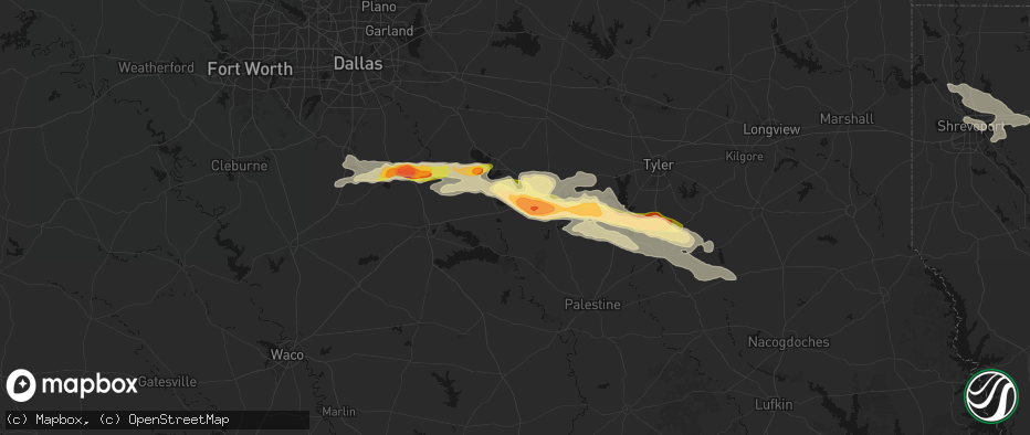 Hail map in Malakoff, TX on April 29, 2026