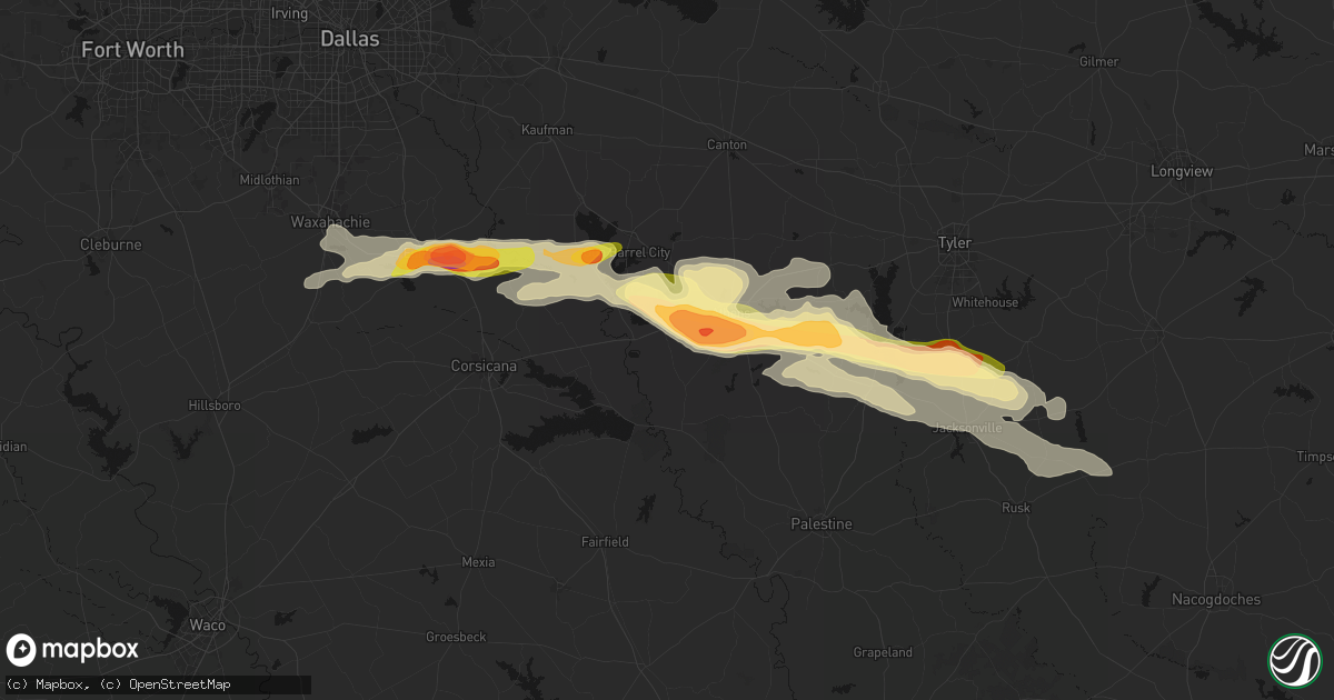 Hail map in Malakoff, TX on April 29, 2026