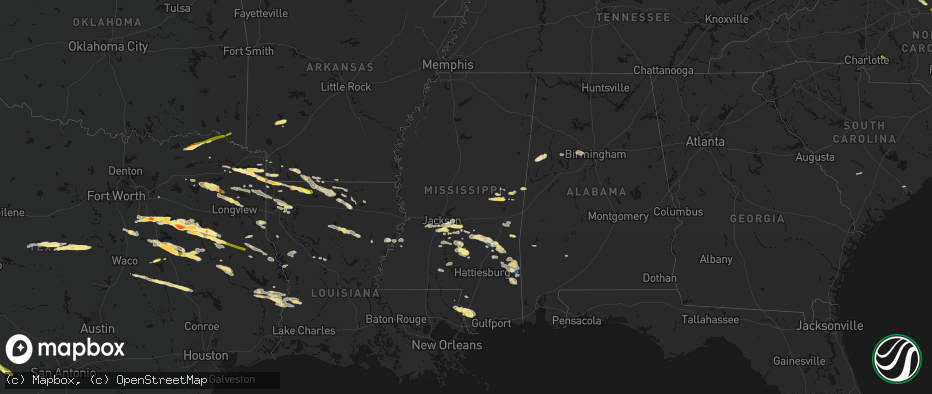 Hail map in Mississippi on April 29, 2026