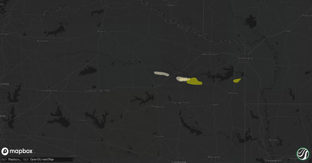 Hail map in Mount Pleasant, TX on April 29, 2026