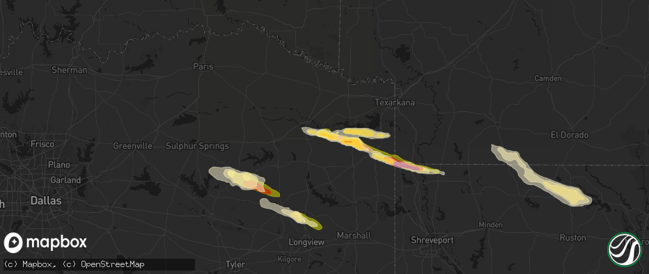 Hail map in Naples, TX on April 29, 2026