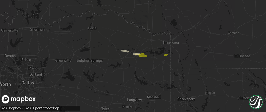 Hail map in Omaha, TX on April 29, 2026