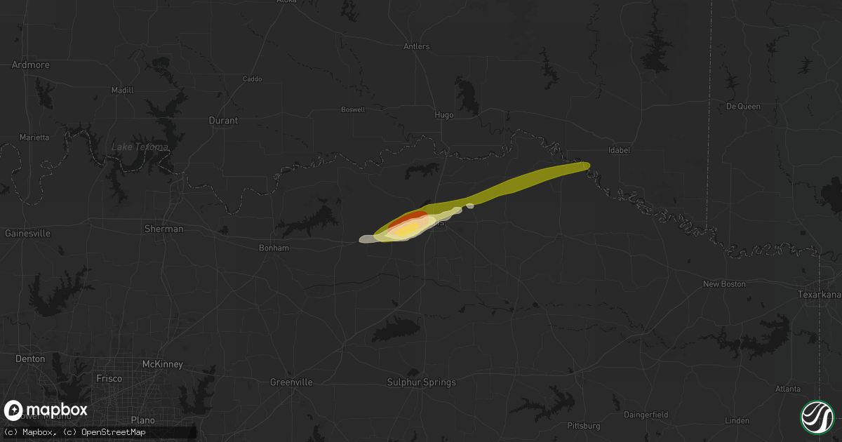 Hail map in Paris, TX on April 29, 2026