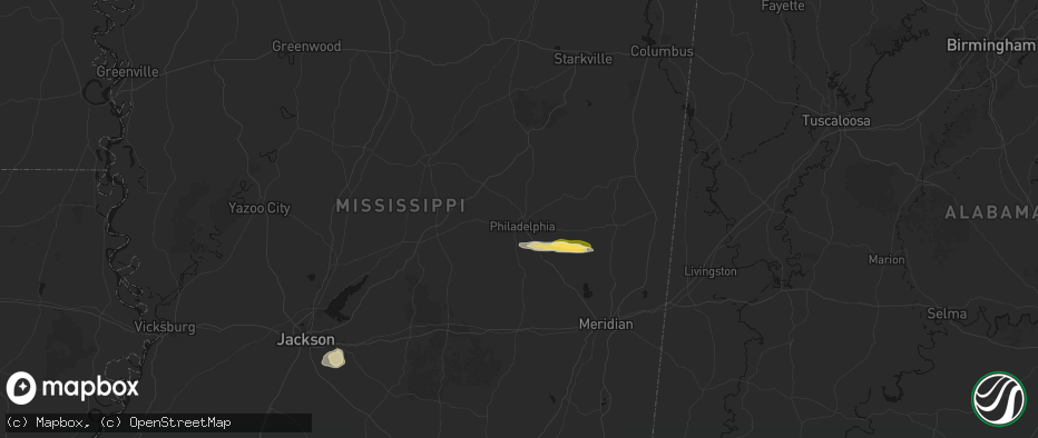 Hail map in Philadelphia, MS on April 29, 2026