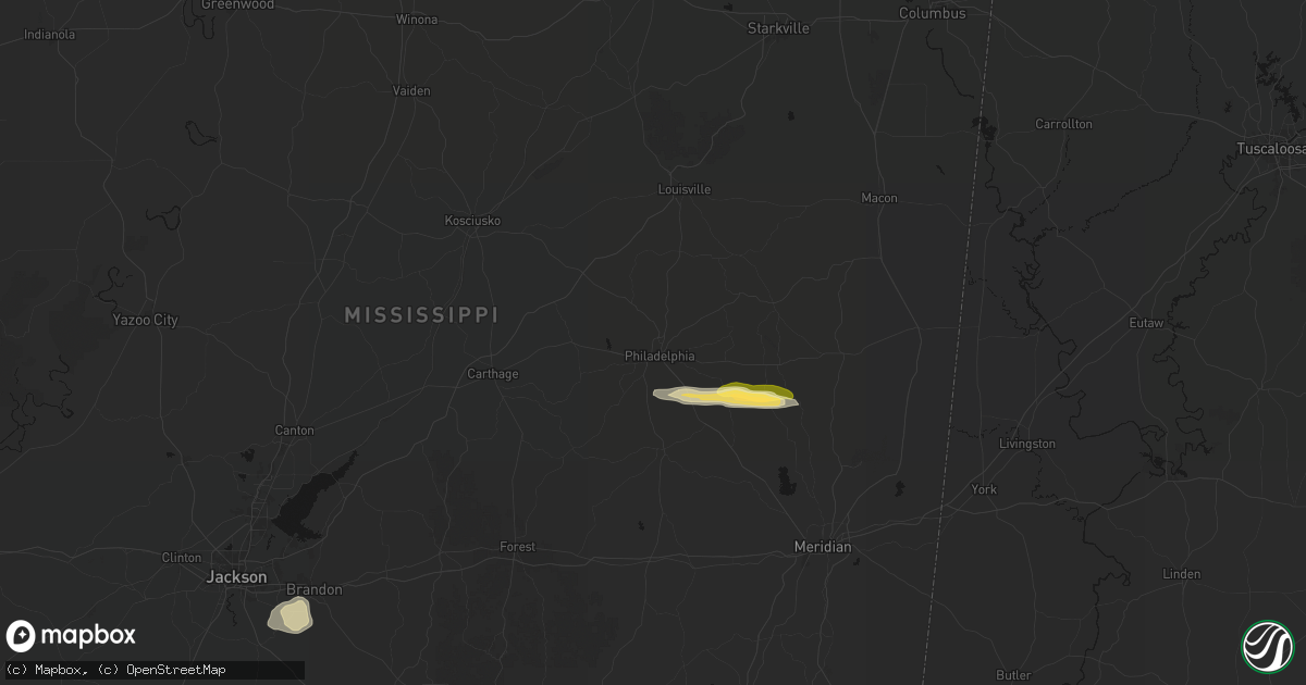 Hail map in Philadelphia, MS on April 29, 2026