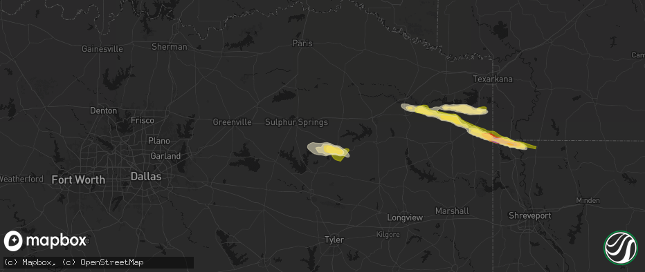 Hail map in Pickton, TX on April 29, 2026