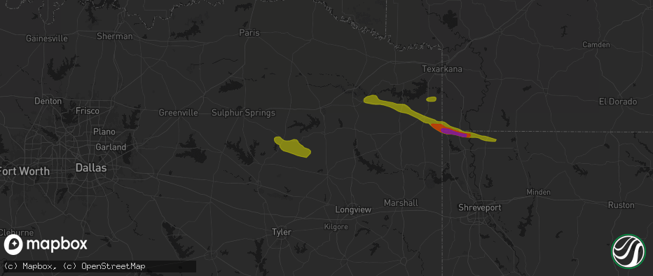 Hail map in Pittsburg, TX on April 29, 2026